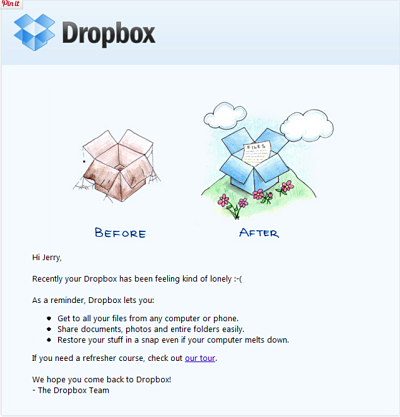 Image of dropbox email marketing campaign showing clean design and attractive layout for inbound marketing.